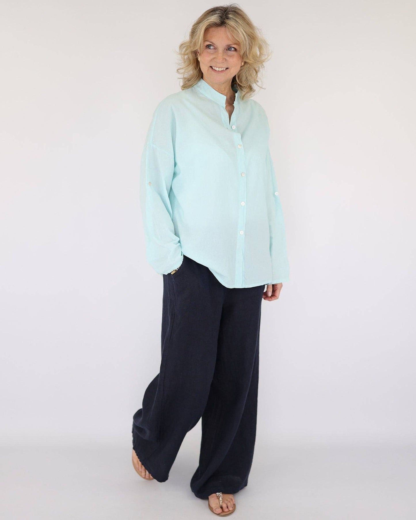 Wide Straight Leg Linen Trousers