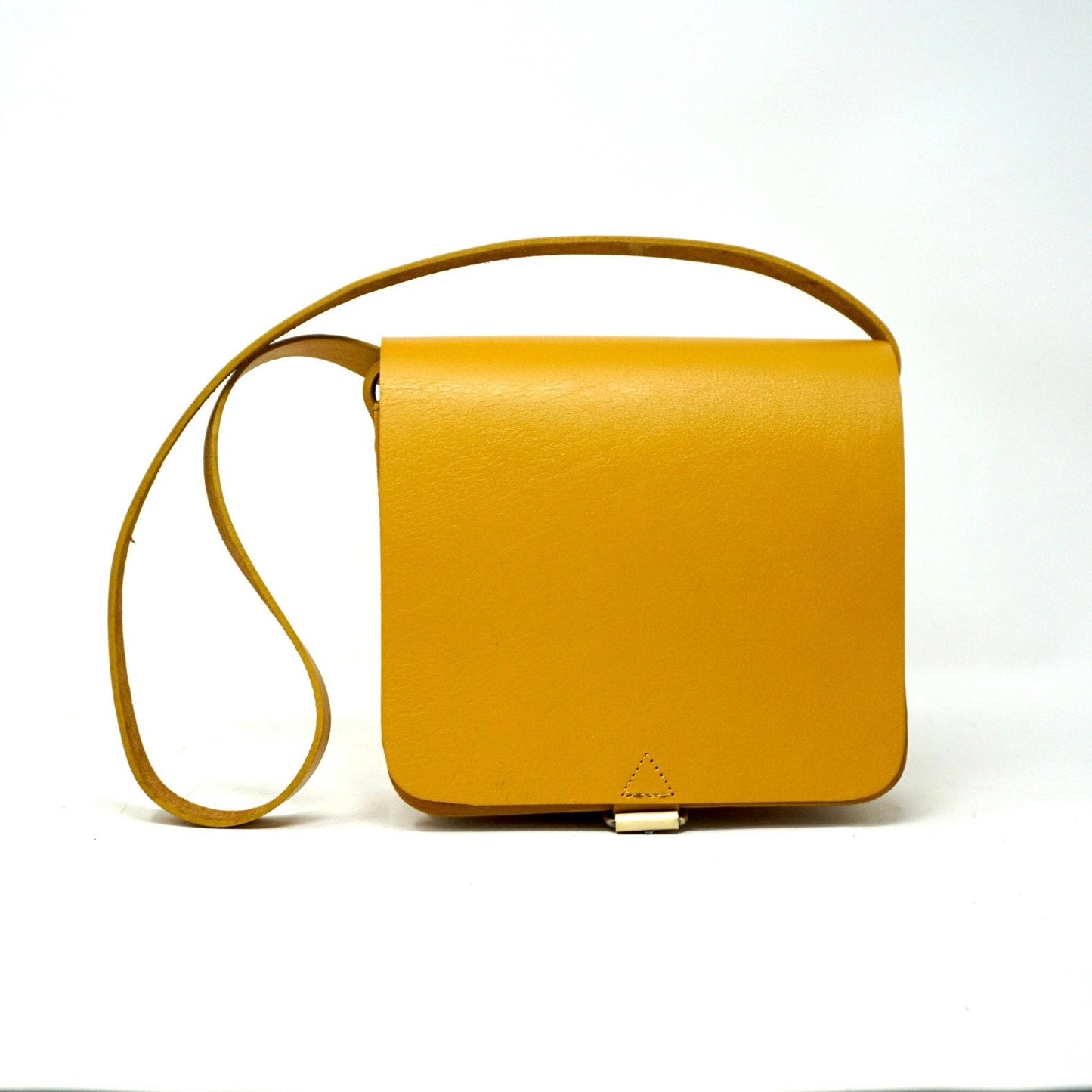 Handmade Small Unisex Leather Crossbody Bag – yellow Full-Grain Leather Satchel"