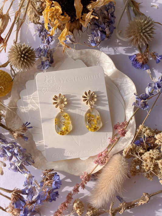 Westmount Art UK - Yellow Real Flowers Earrings-Gift from gardens 003