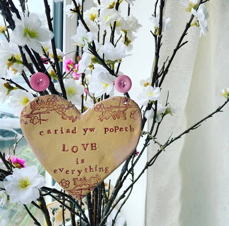 Welsh Ceramic Heart: Love is Everything, Handmade in Wales