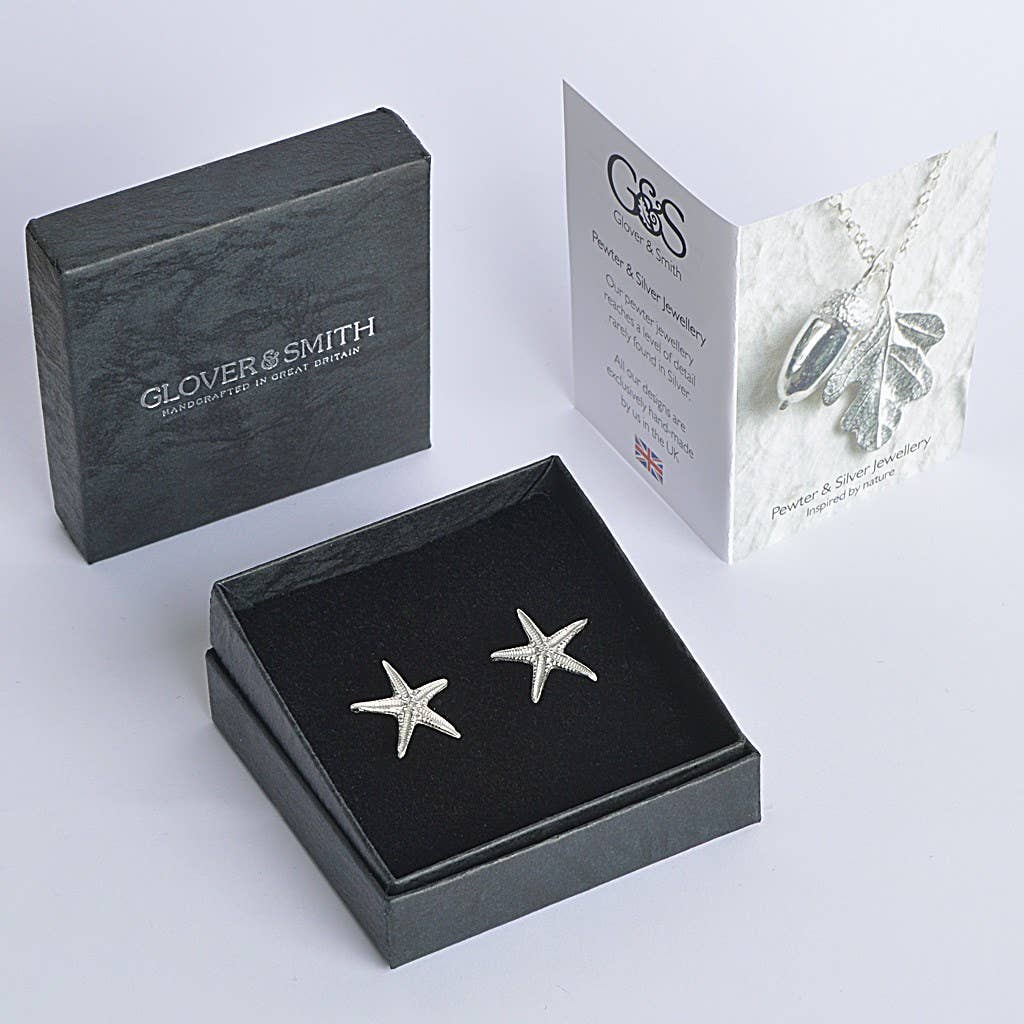 Starfish Stud Earrings, English Pewter Seaside Jewellery