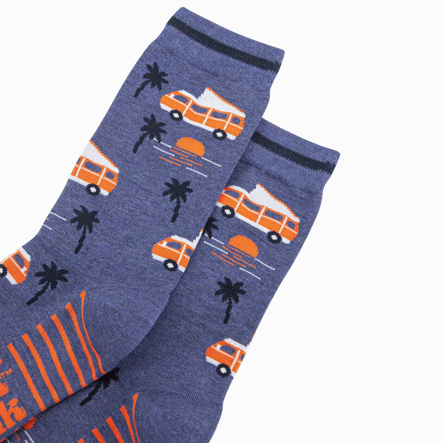 Campervan Palm Trees Bamboo Socks in Denim Blue