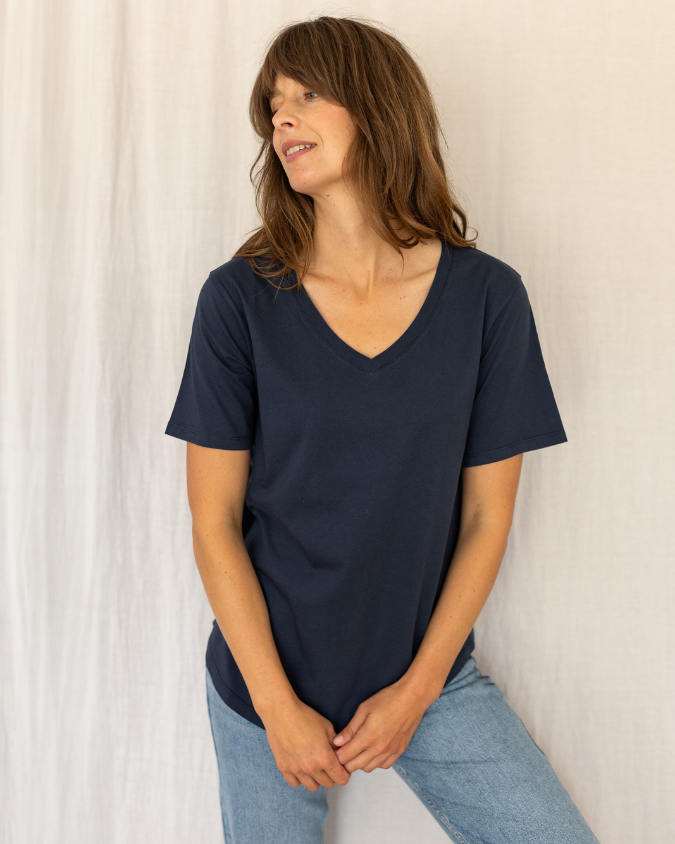 Ivy Dotty V Organic Cotton Navy T-Shirt