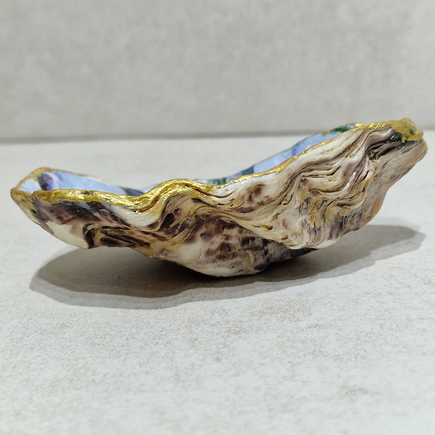 Winter Blue Tit Bird in Snow Branch Oyster Shell Trinket Dish