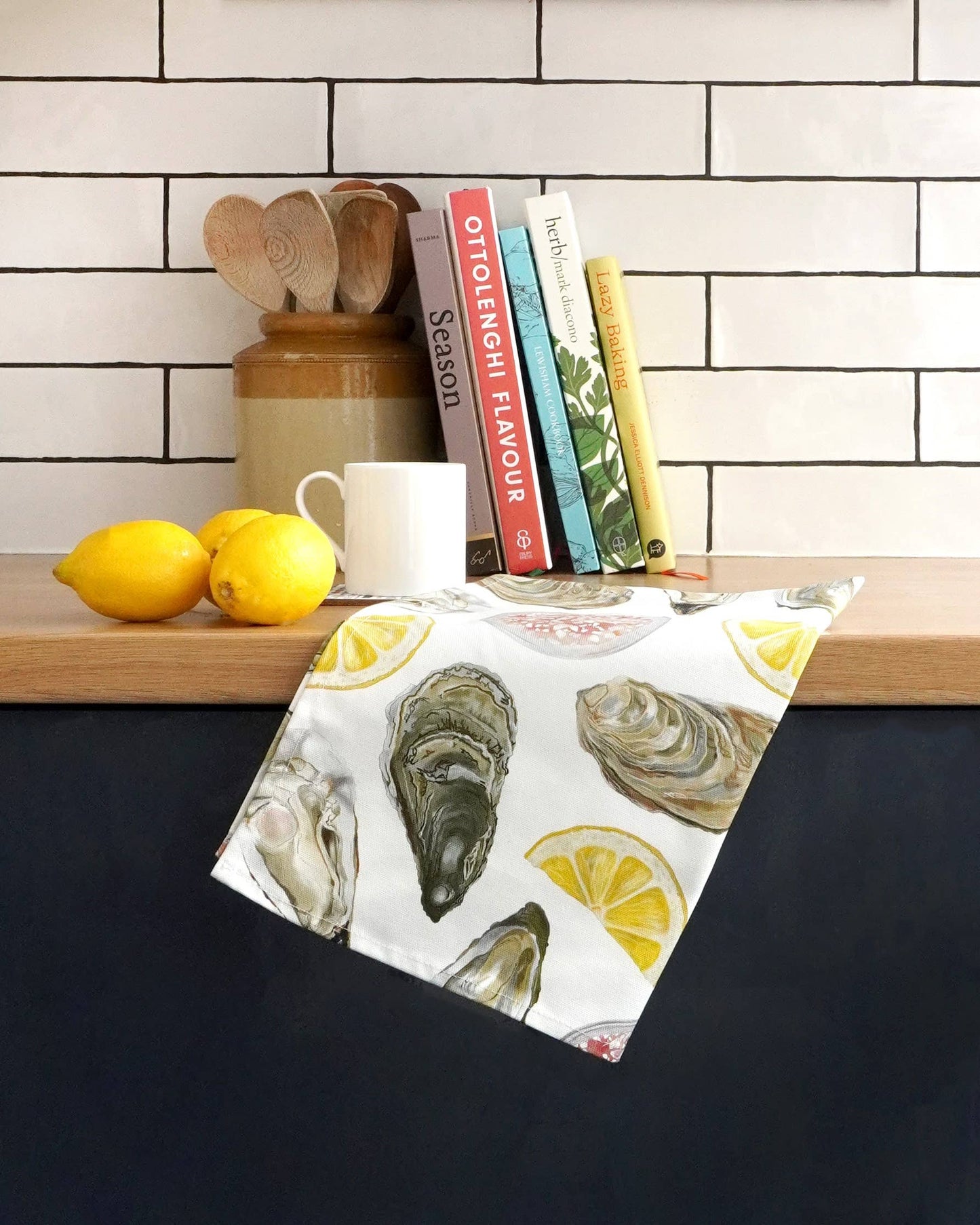 Oyster Tea Towel - British Made - 100% Cotton - Seaside