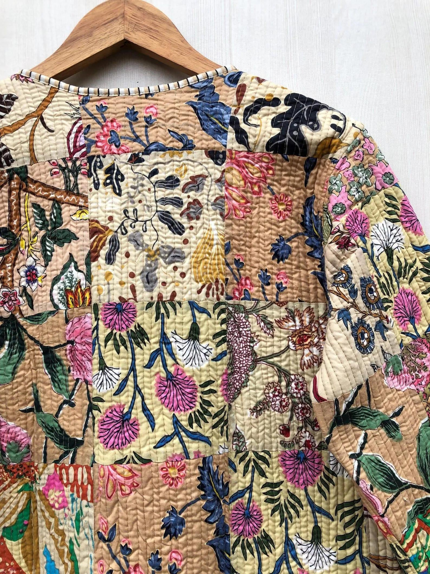 Reversible Quilted Cotton Patchwork Jacket - cream