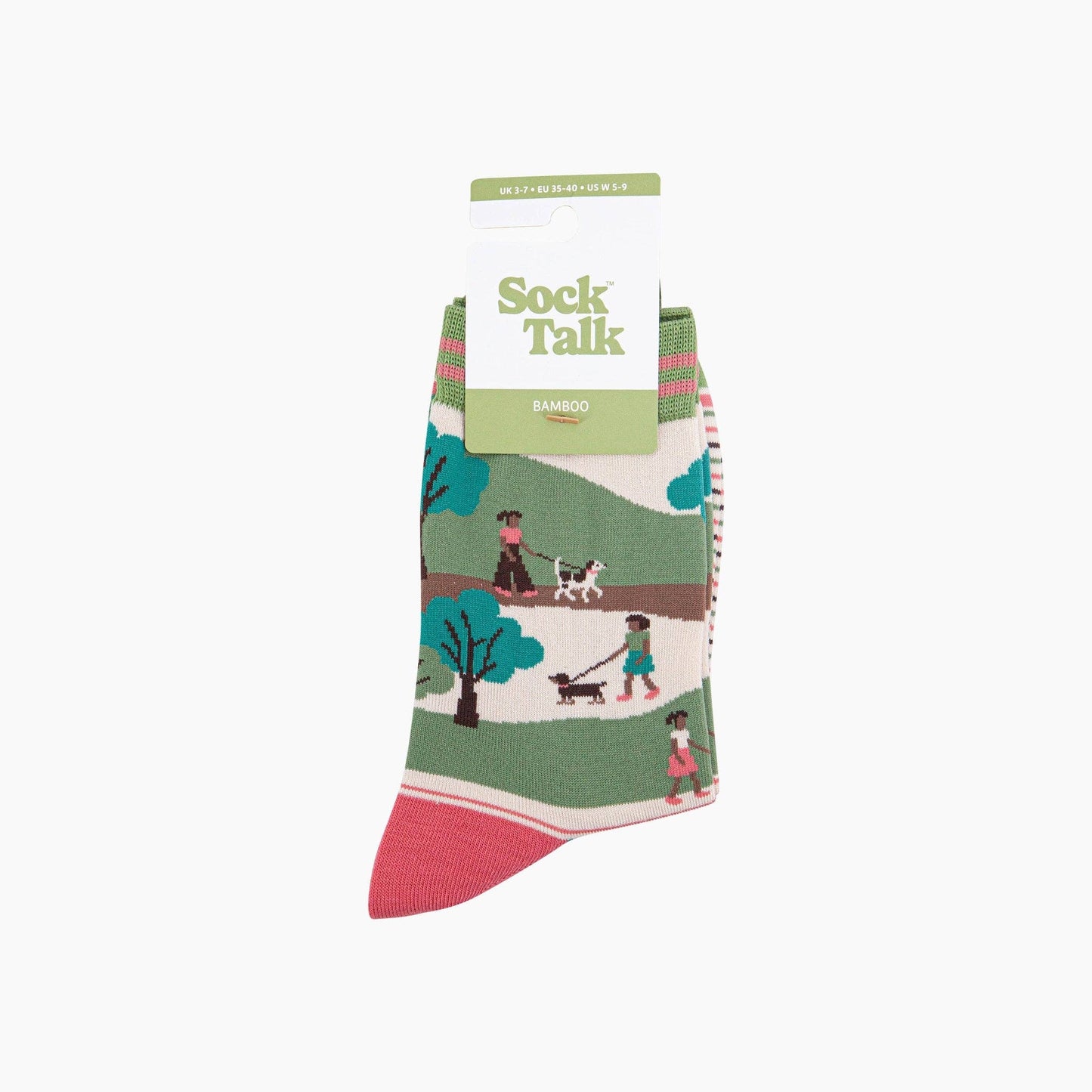 Dog Walking Bamboo Socks in Green/Pink