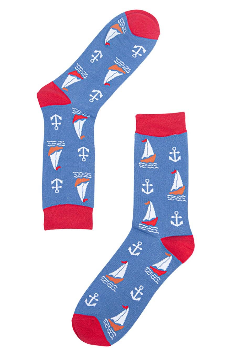 Men's Bamboo Socks - Blue, Sailing Boats