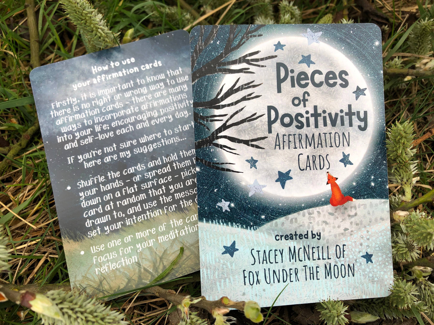 Fox under the Moon - Positive Affirmation Cards - set of 54 + Wooden Stand