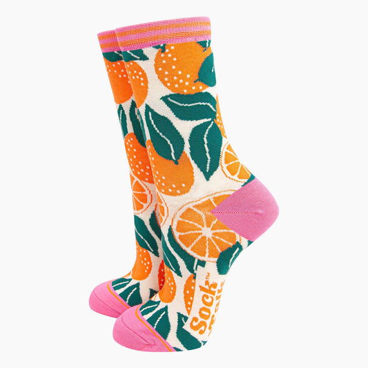 Women's Bamboo Socks - Cream, Orange Tree