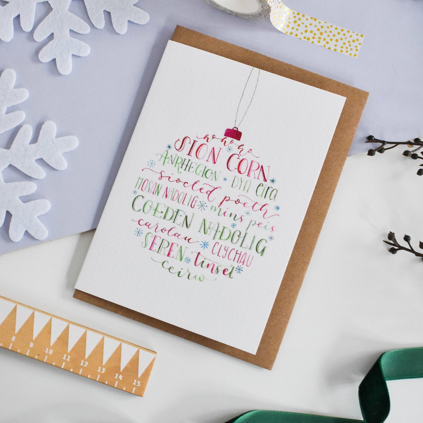 Welsh Typographic Christmas Bauble Card