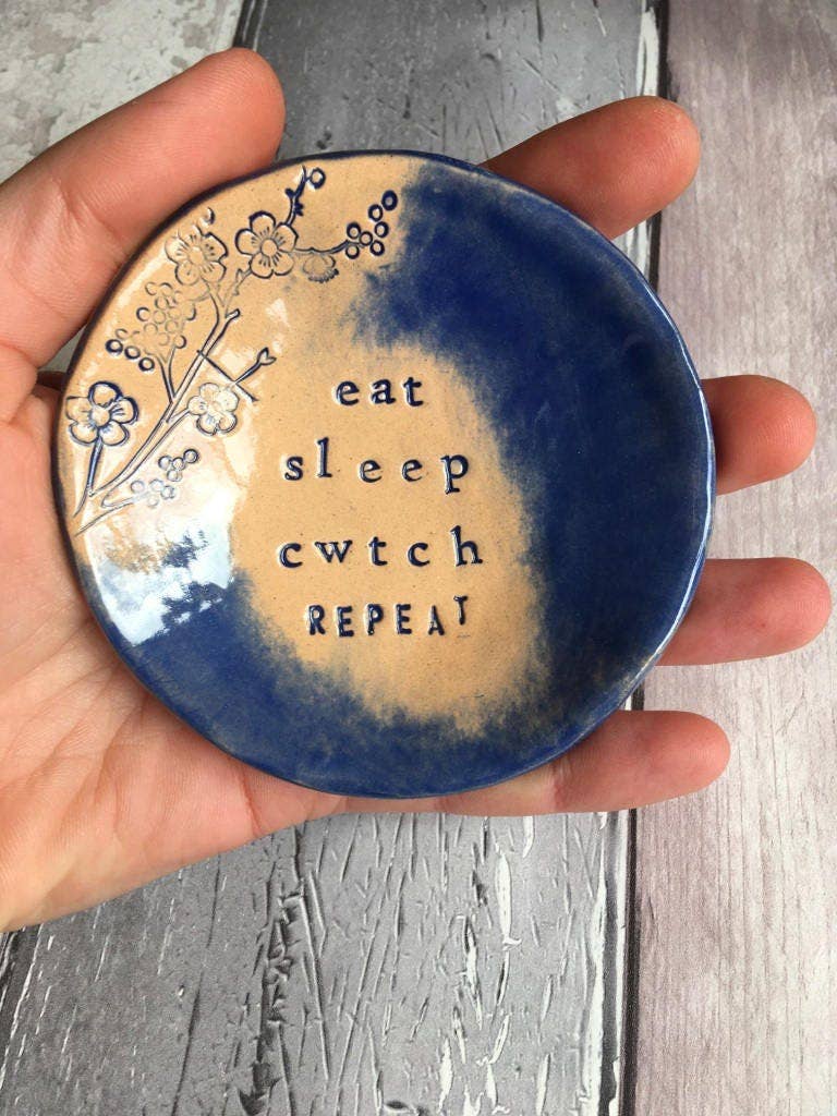 Eat Sleep Cwtch Repeat - Ceramic trinket dish -Made in Wales