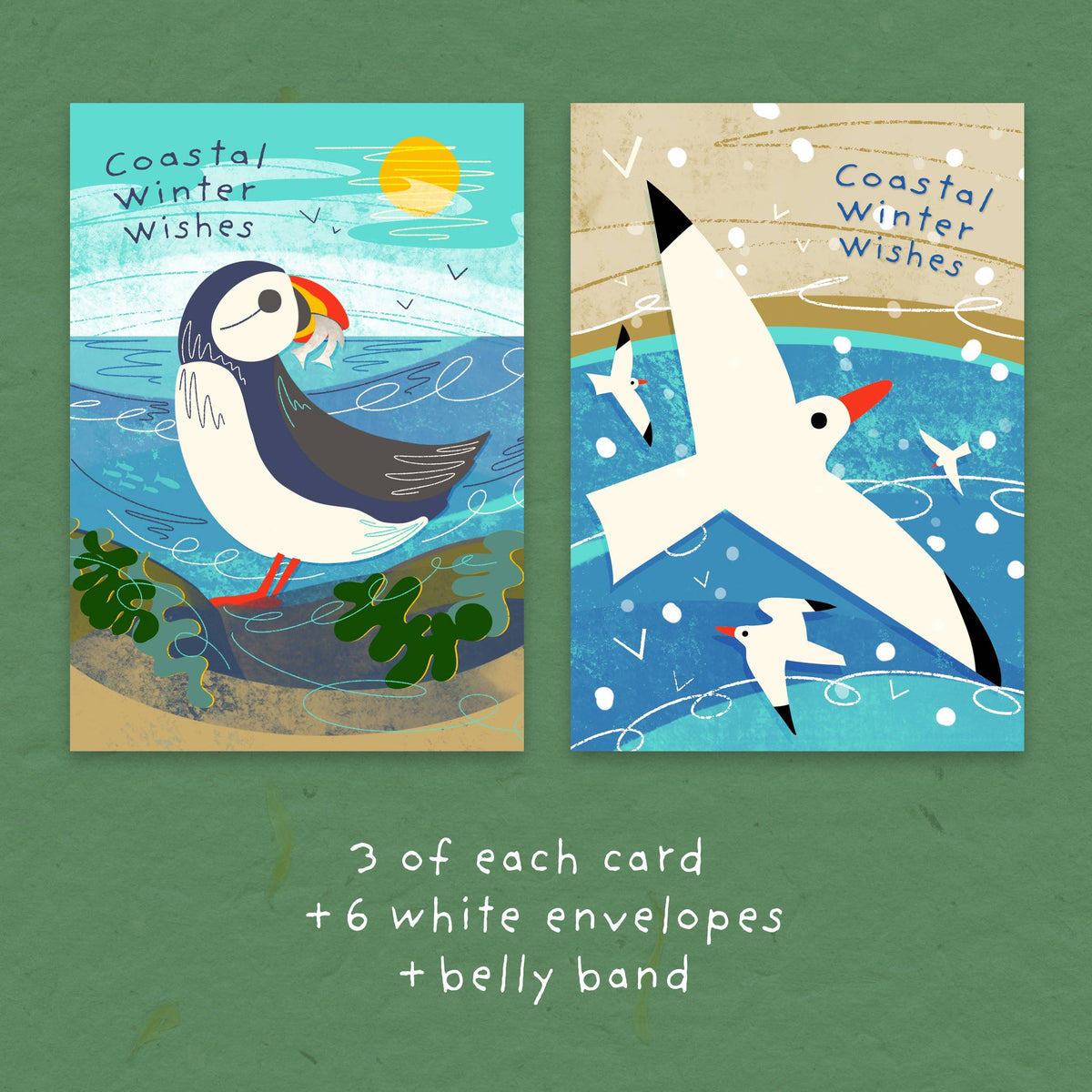 Coastal Winter Wishes Puffin | Pack of 6 Christmas Cards
