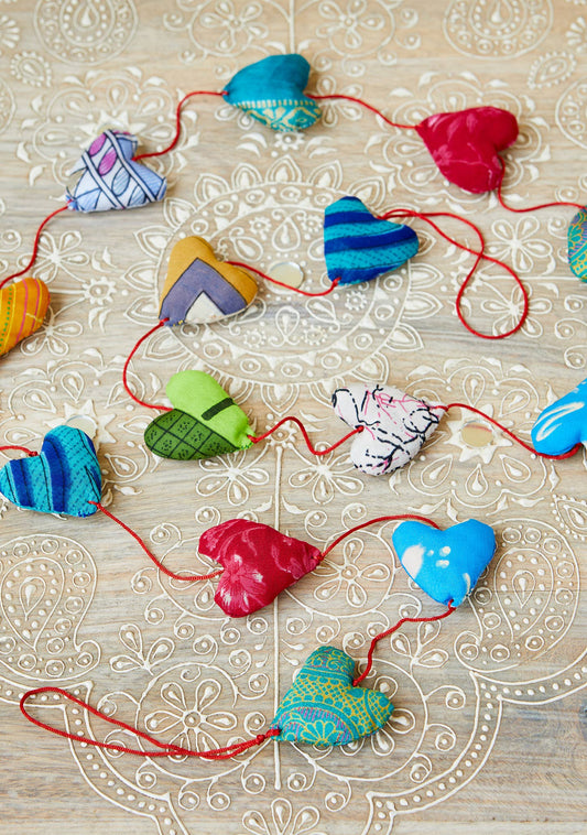 Namaste - Recycled Sari Garland - Hearts