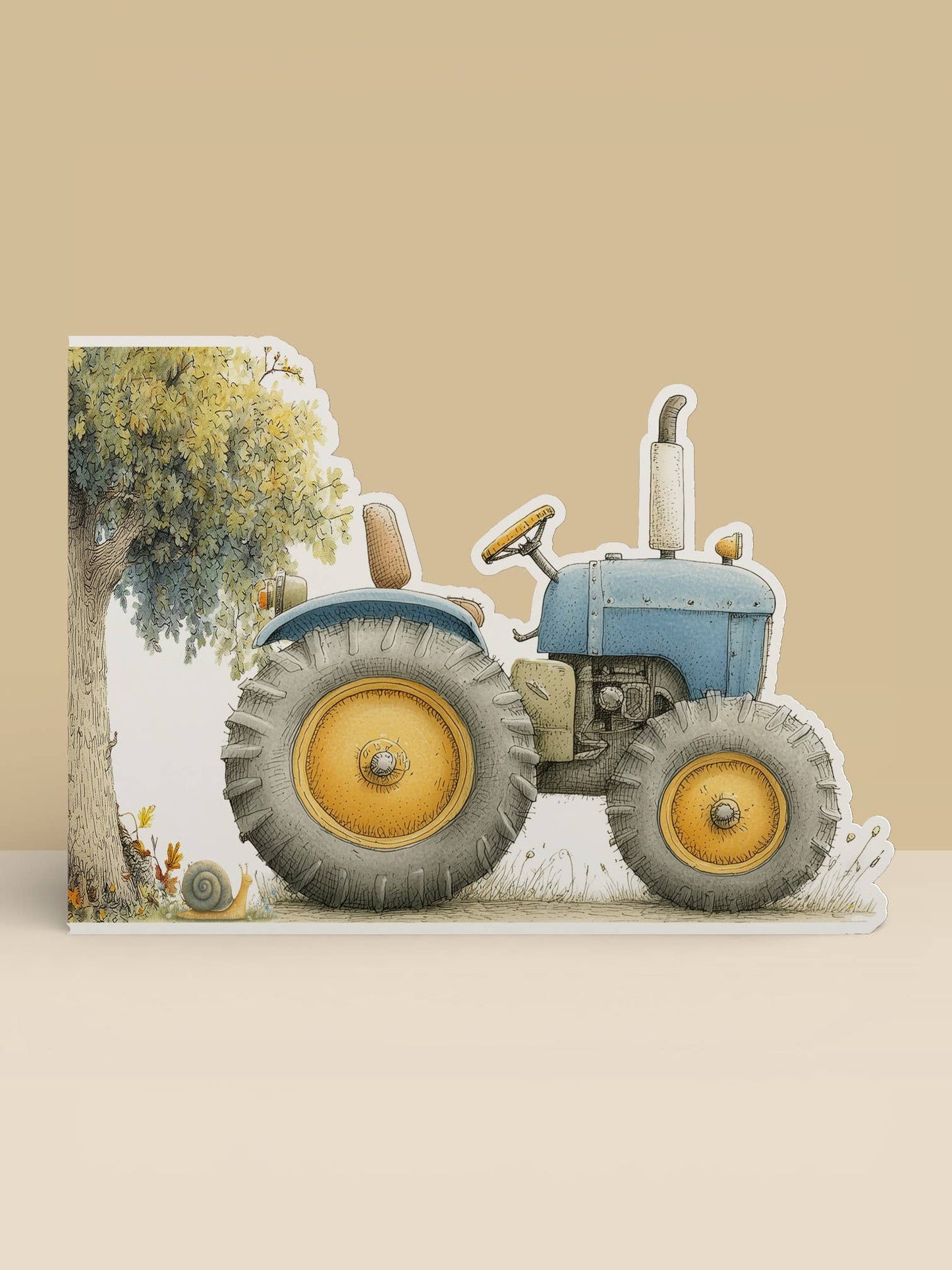 Farm Greeting Card, Die-cut: 'Tractor and the Snail'