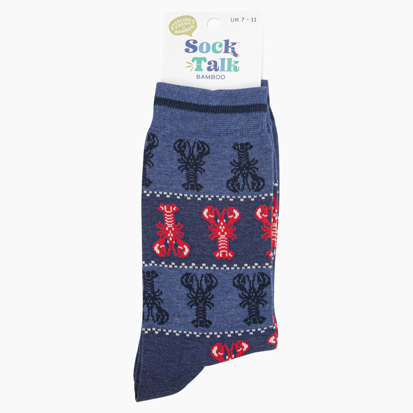 Lobster Fair Isle Bamboo Socks in Denim Blue