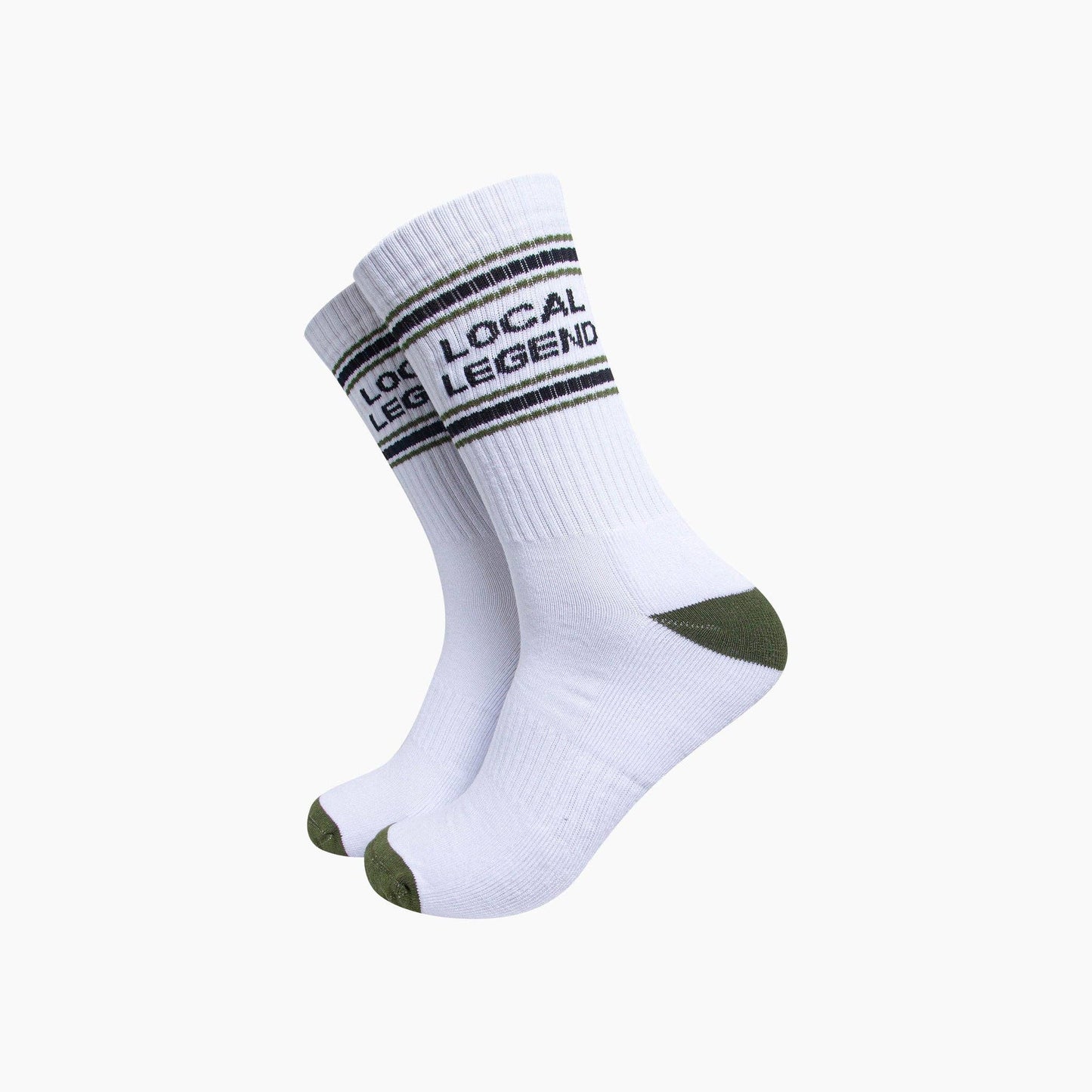Local Legend Organic Cotton Sports Socks in White/Khaki Green