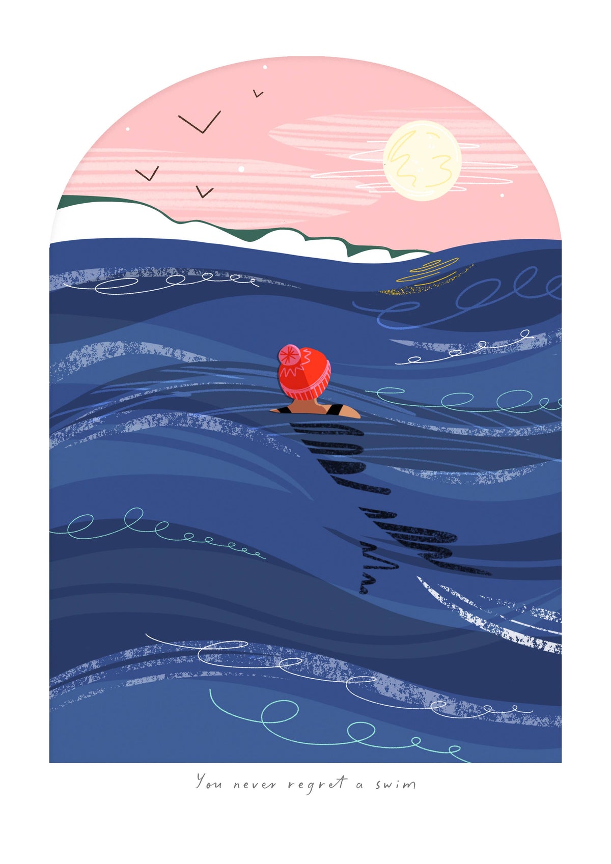 You Never Regret a Swim | A4 Coastal Art Print Unframed