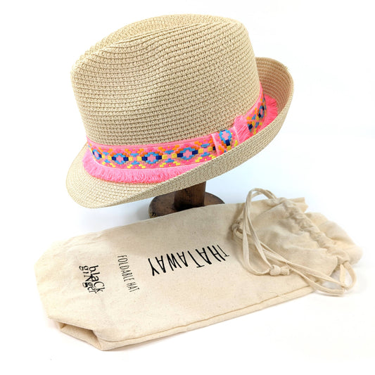 Black Ginger - Neon Aztec Foldable Trilby Hat - Pink