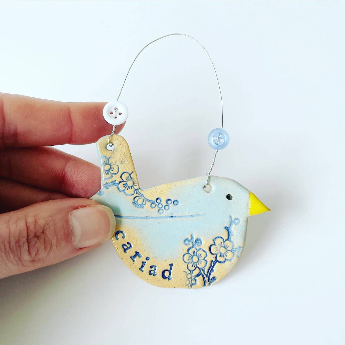 Cariad Ceramic Bird Hanging Decoration, Made in Wales