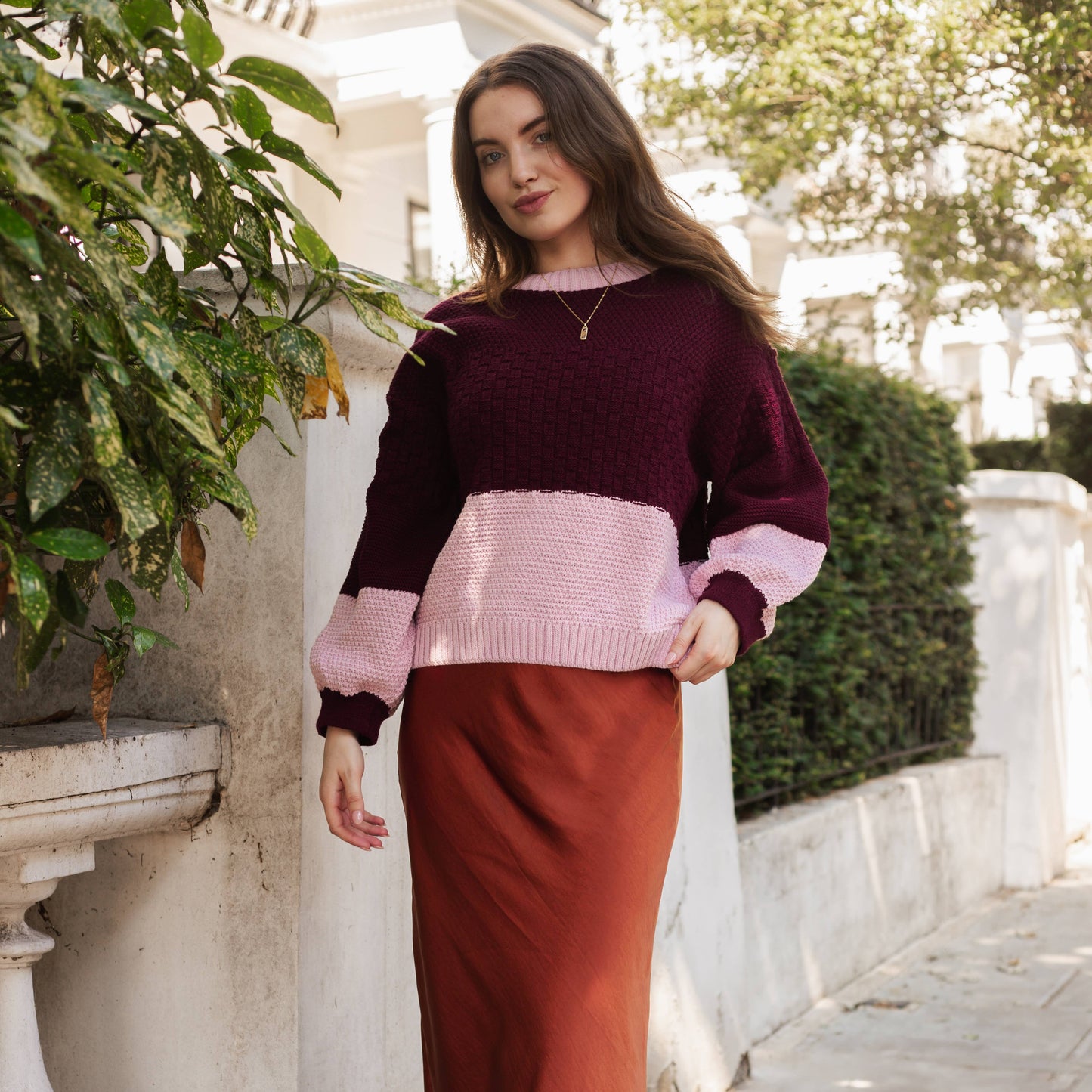 Cara & The Sky - Taz Recycled Cotton Mix Two Tone Jumper - Burgundy