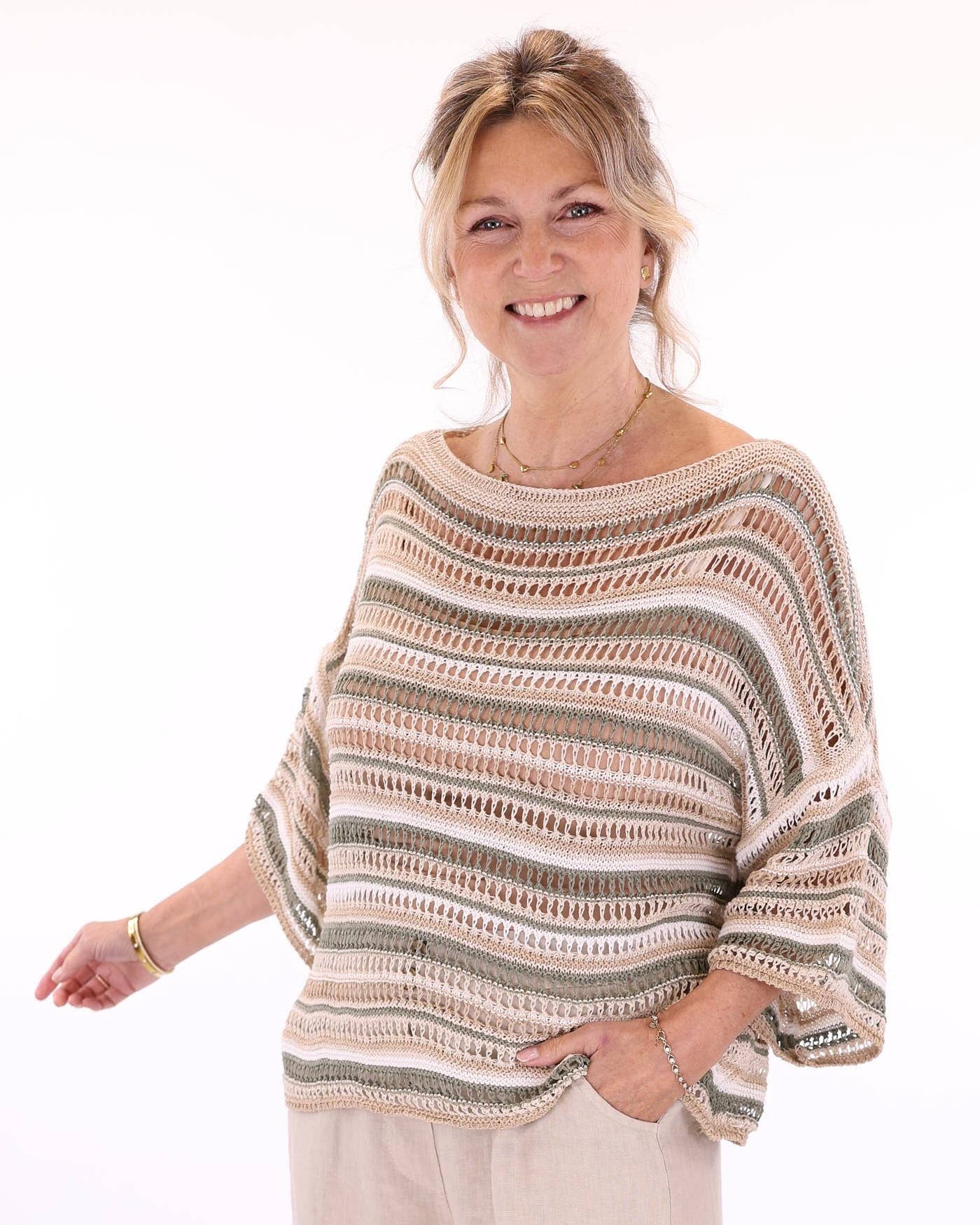 Cadenza - Cotton Blend Sienna Stripey Top