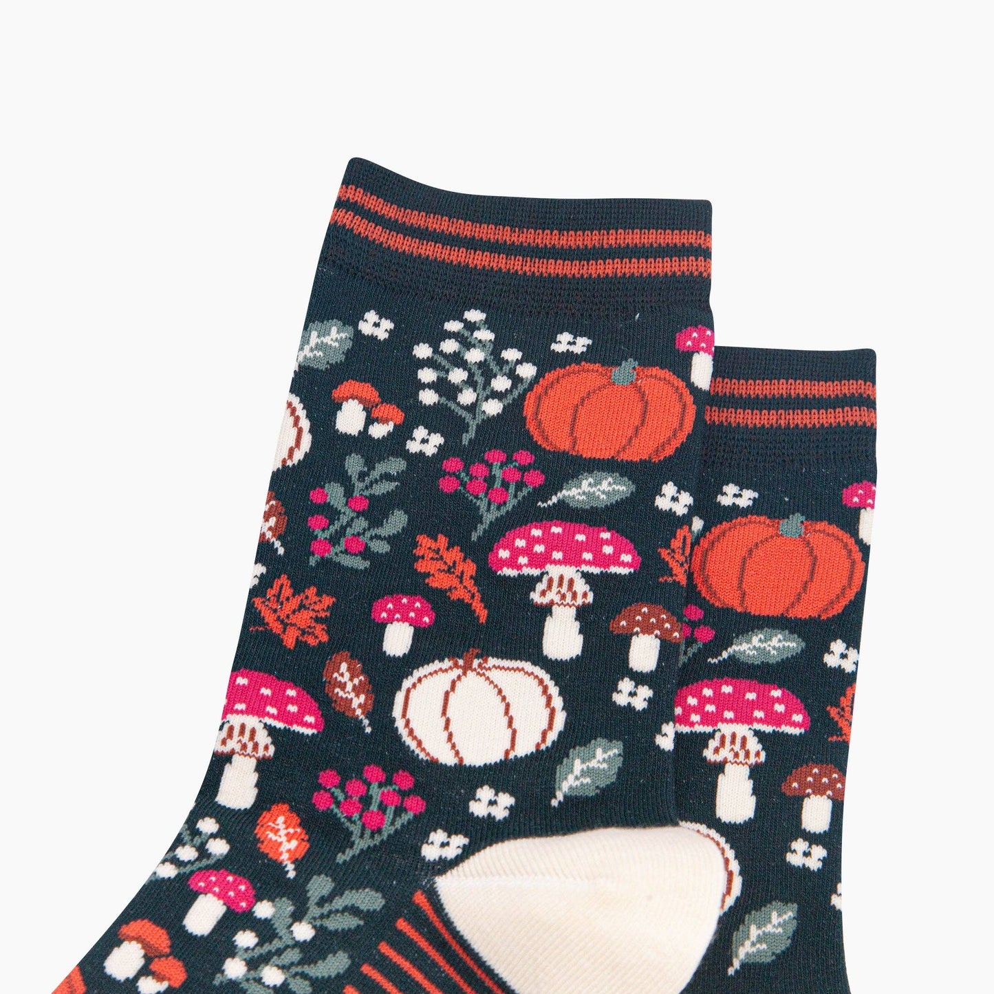 Pumpkin Floral Women's Bamboo Socks in Dark Green