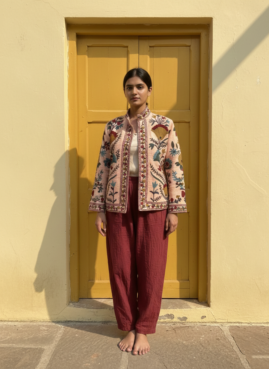 Boho Suzani Jackets, Hand Embroidered Cotton Velvet Quilted