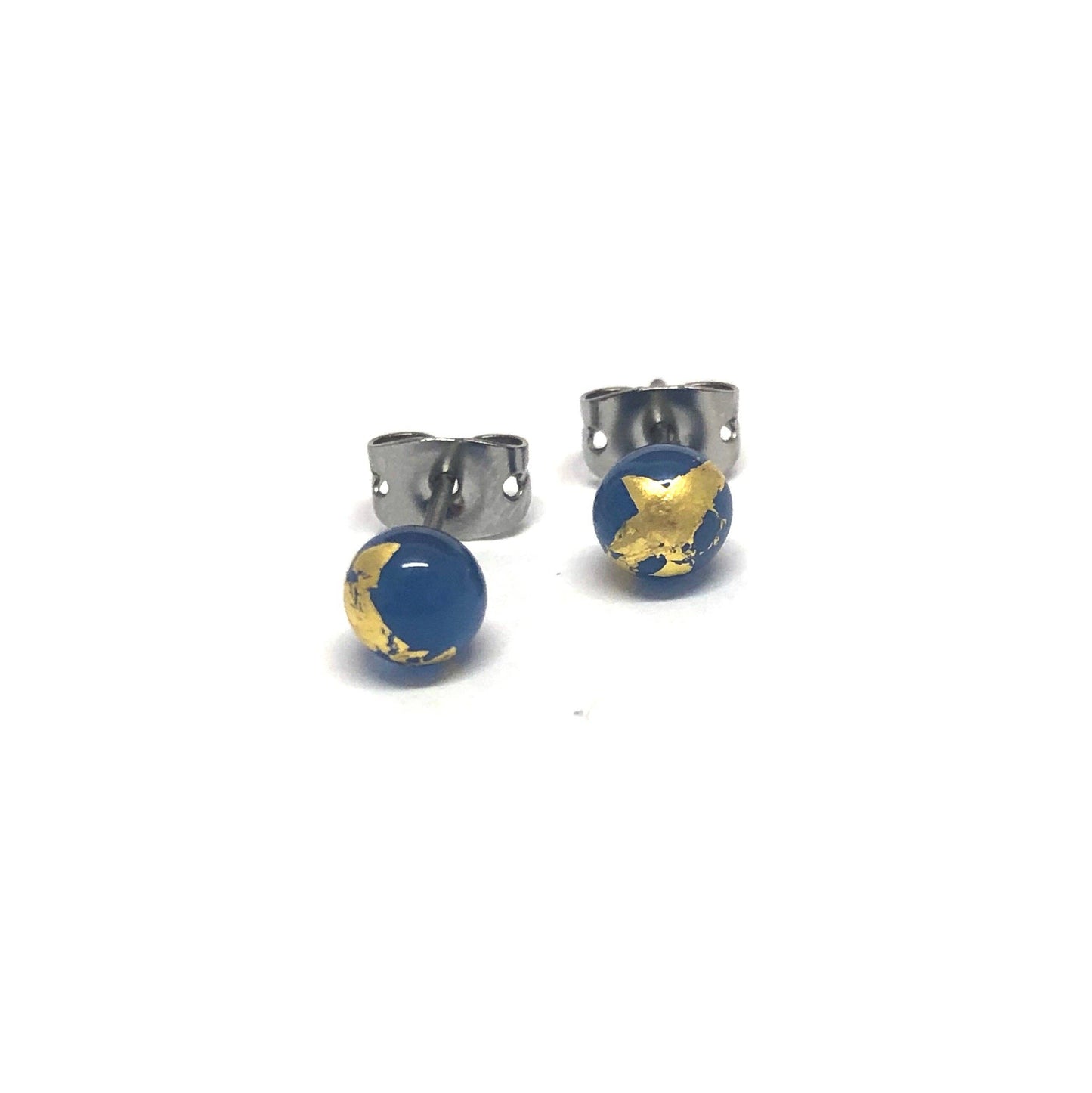 Helen Chalmers - Slate Blue and Gold Handmade Glass Stud Earrings