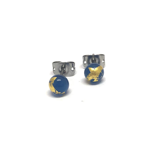 Helen Chalmers - Slate Blue and Gold Handmade Glass Stud Earrings