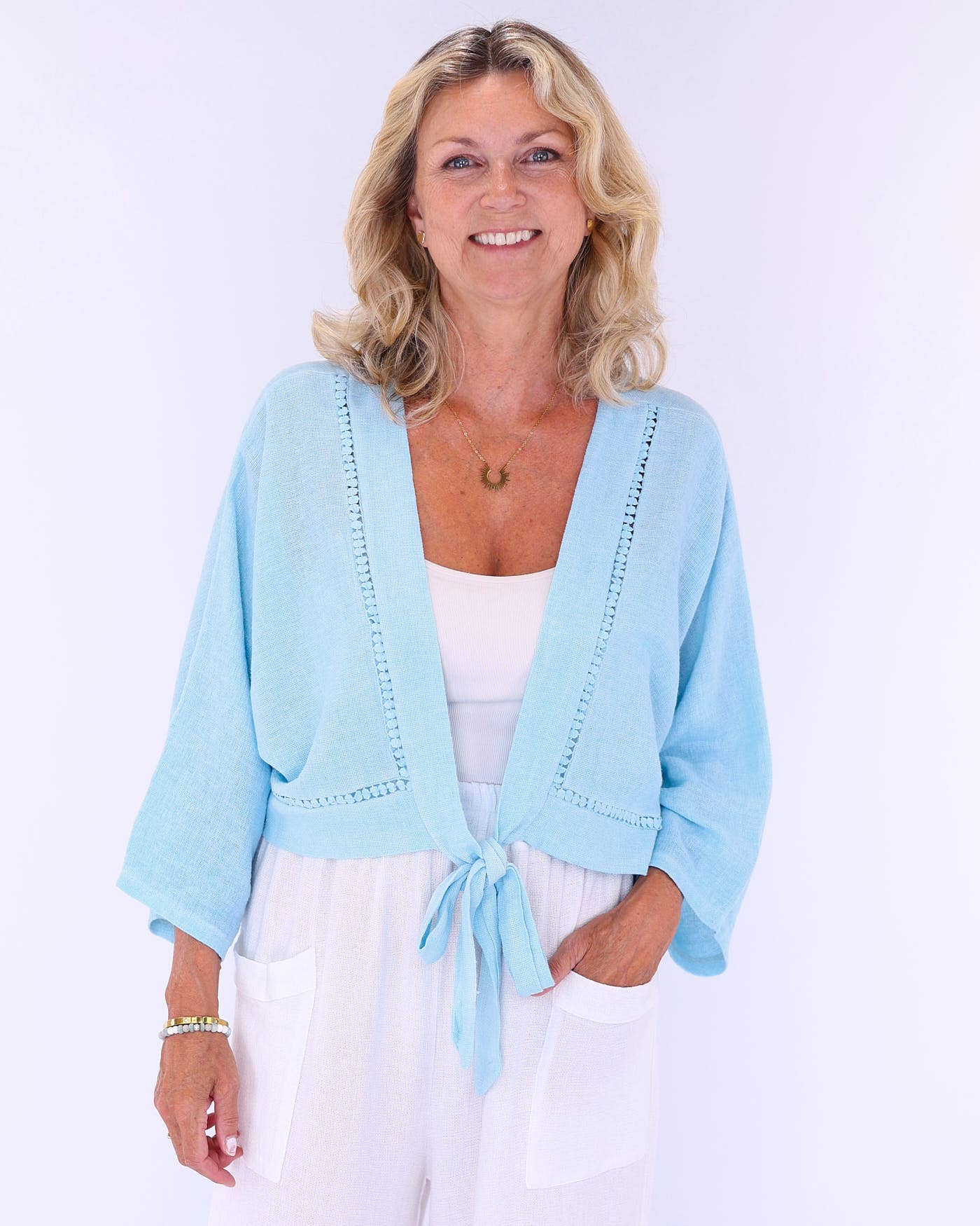 Cadenza Italy Ltd - Linen and Cotton Blend Tie Front Jacket