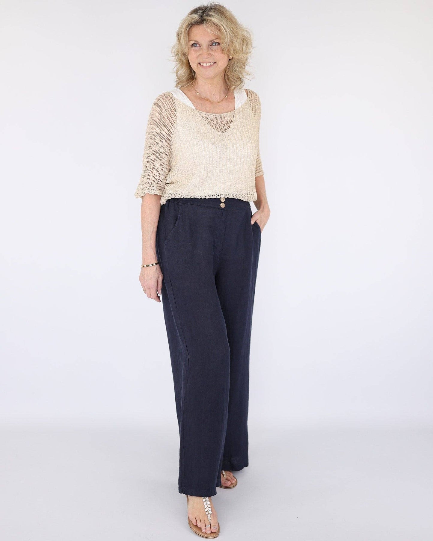 Wide Straight Leg Linen Trousers