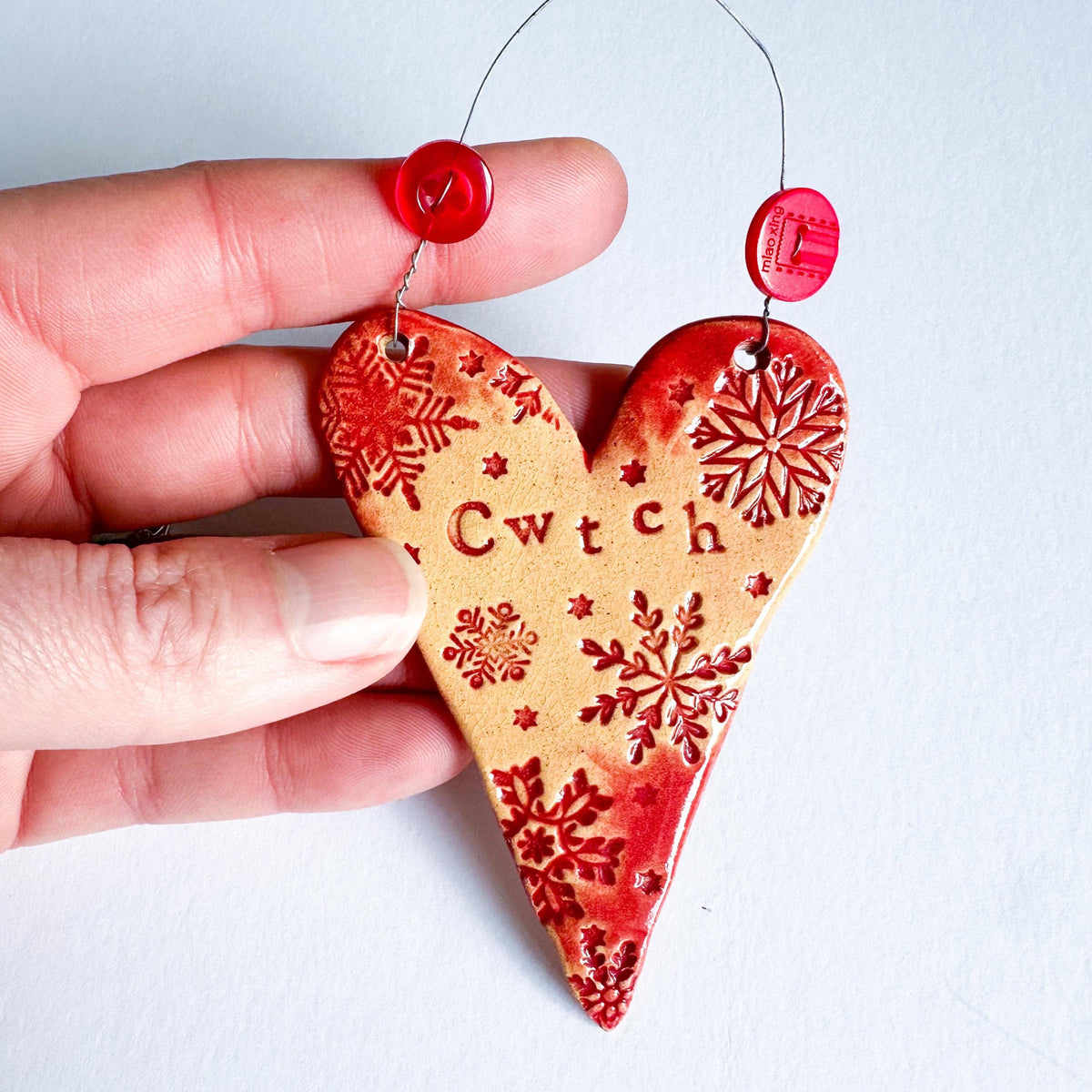Handmade Ceramic Cwtch Heart - Christmas Decoration