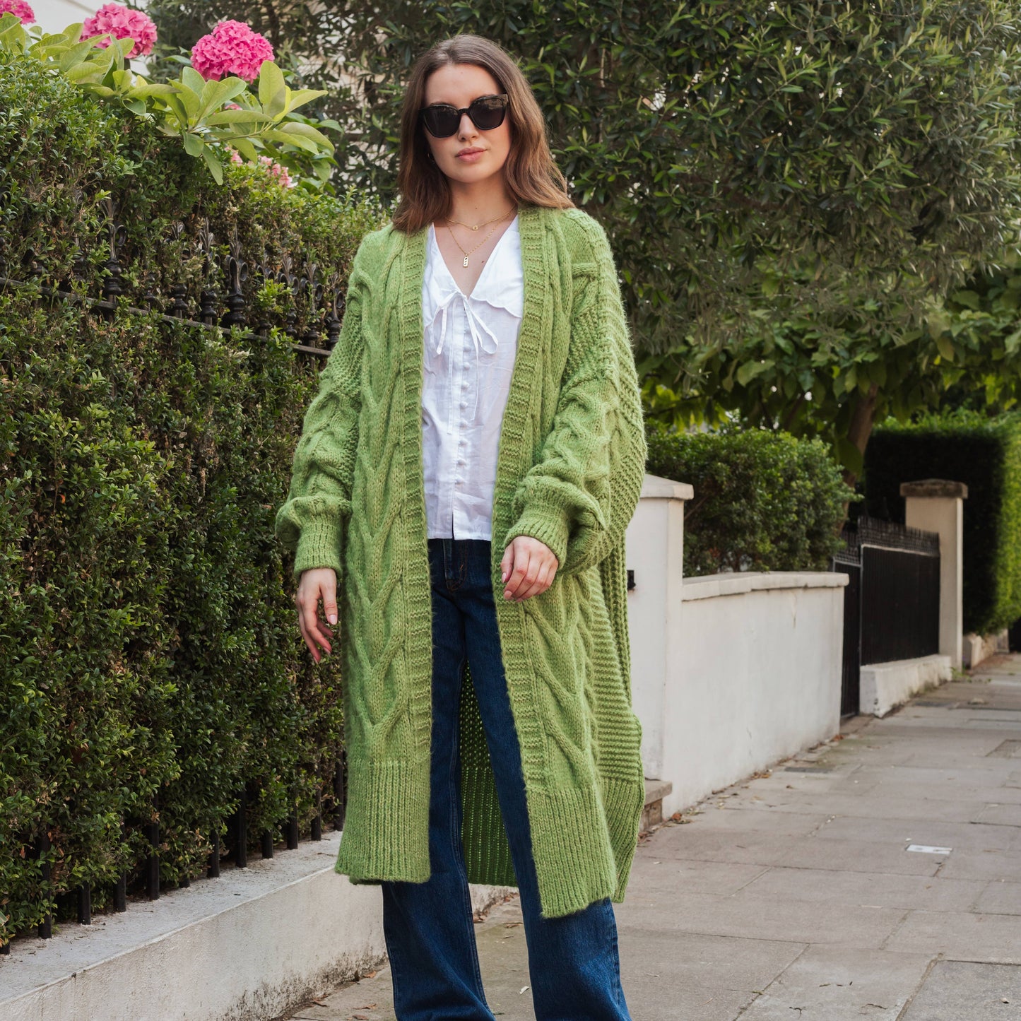 Cara & The Sky - Alex Cable Longline Balloon Sleeve Cardigan - Green | Knit