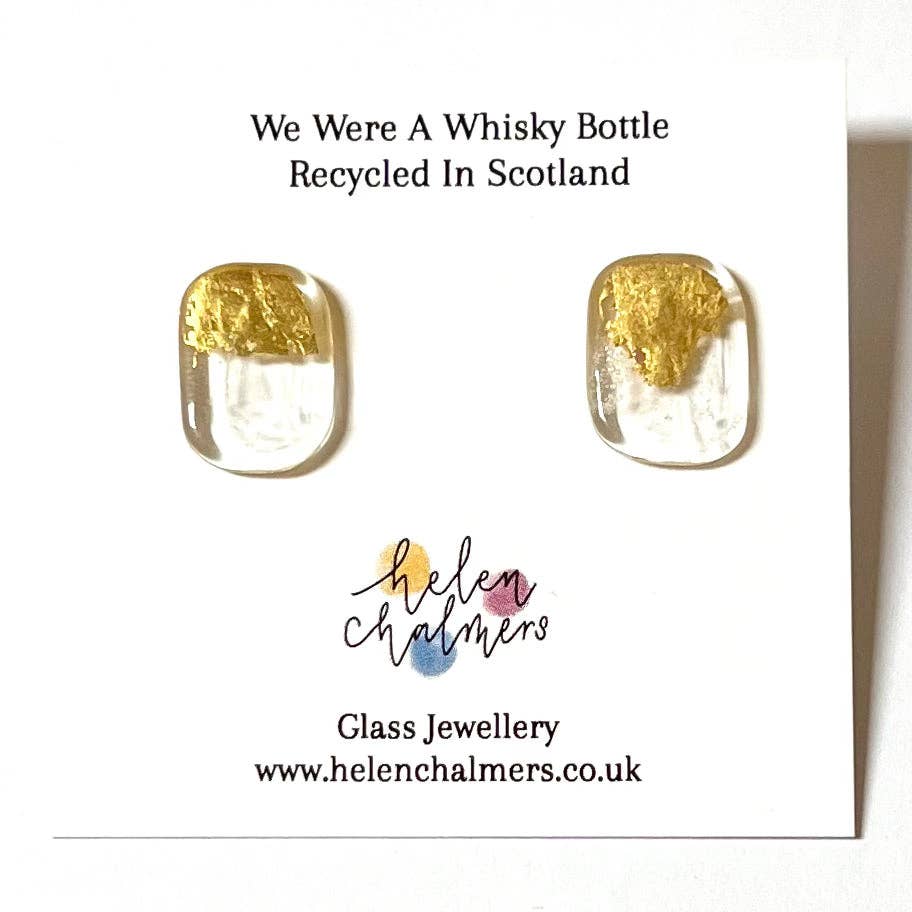 Helen Chalmers - Freeform Panel Stud Earrings, Recycled Whisky Bottle and Gold