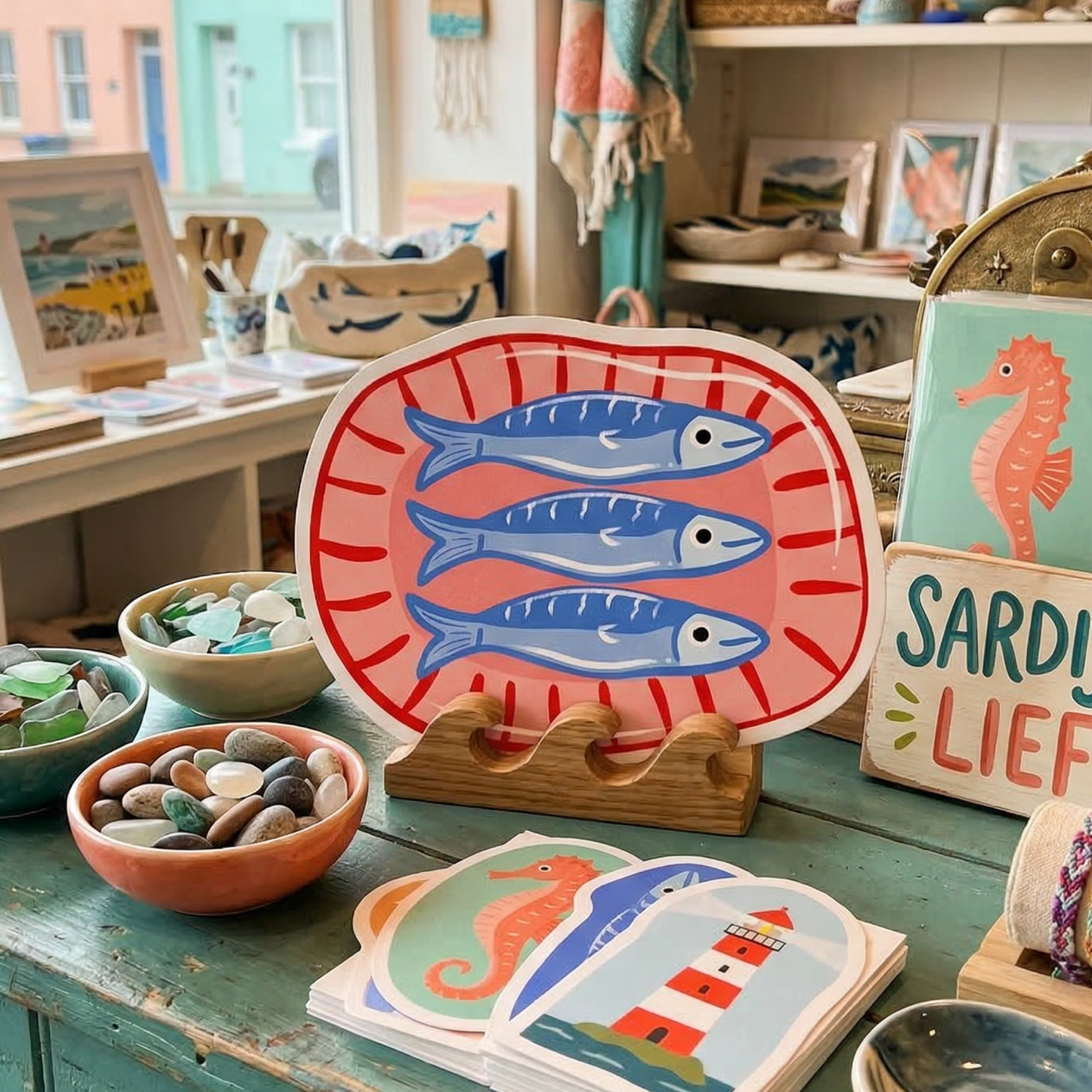 Sardine plate Seaside Coastal Postcards Stationery Notecards