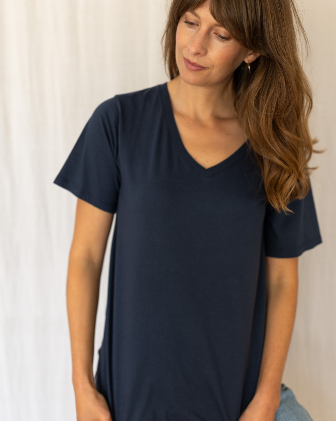 Ivy Dotty V Organic Cotton Navy T-Shirt