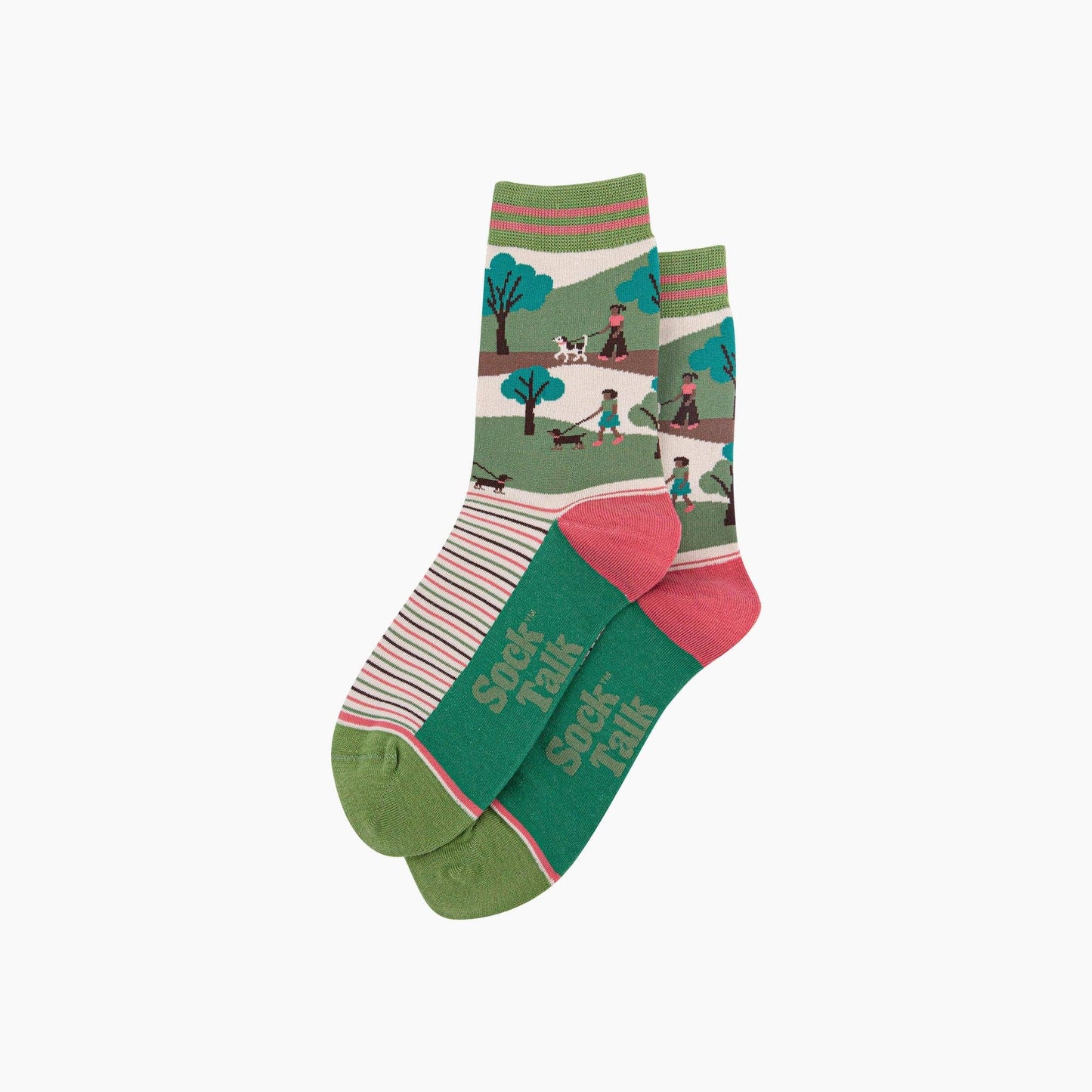 Dog Walking Bamboo Socks in Green/Pink