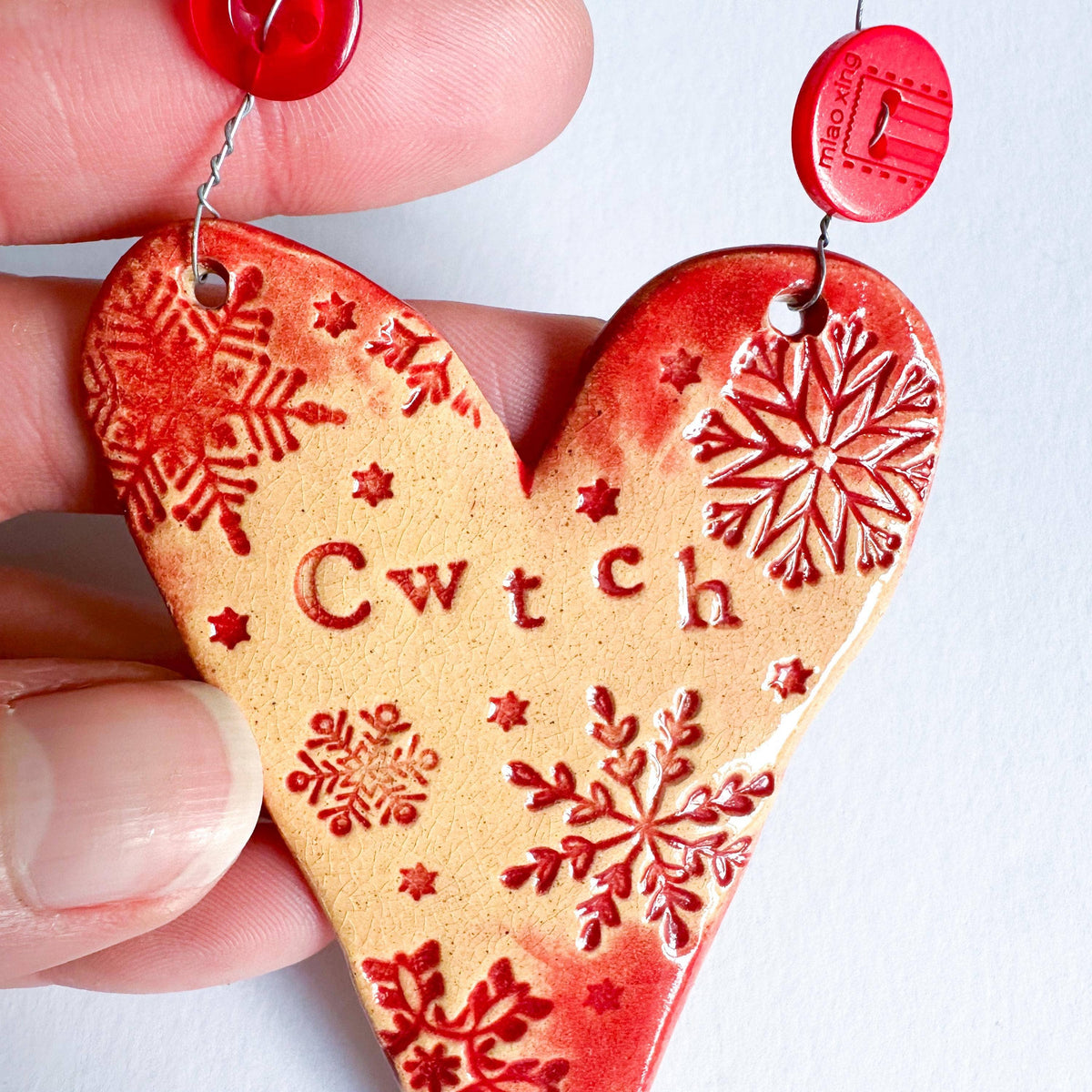Handmade Ceramic Cwtch Heart - Christmas Decoration