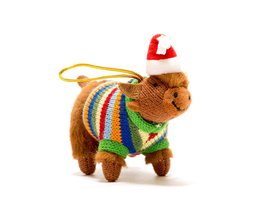 Best Years Ltd - Highland Cow Christmas Hanging Decoration, Knitted Jumper