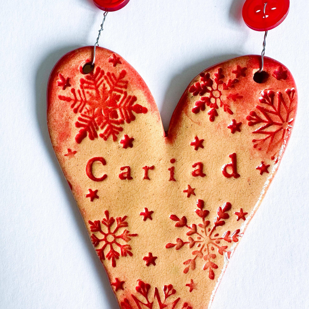Handmade Ceramic Cariad Heart - Christmas Decoration