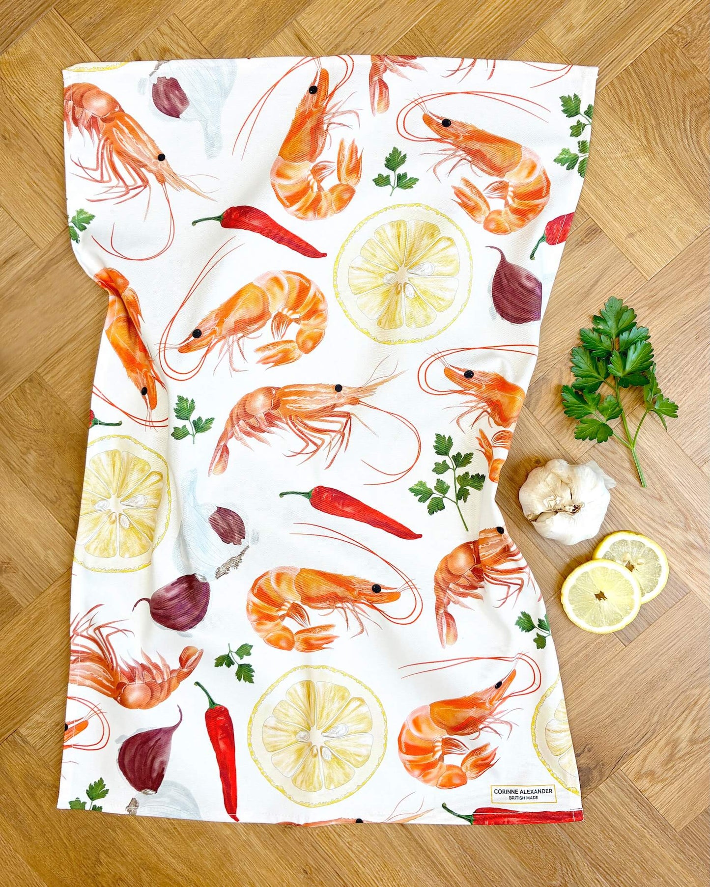 Prawn Tea Towel - British - 100% Cotton - Seaside