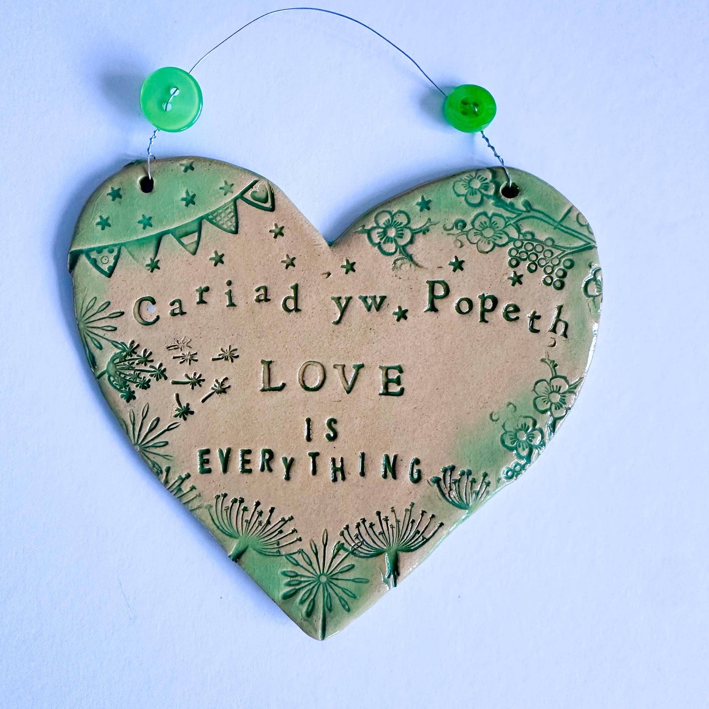 Welsh Ceramic Heart: Love is Everything, Handmade in Wales