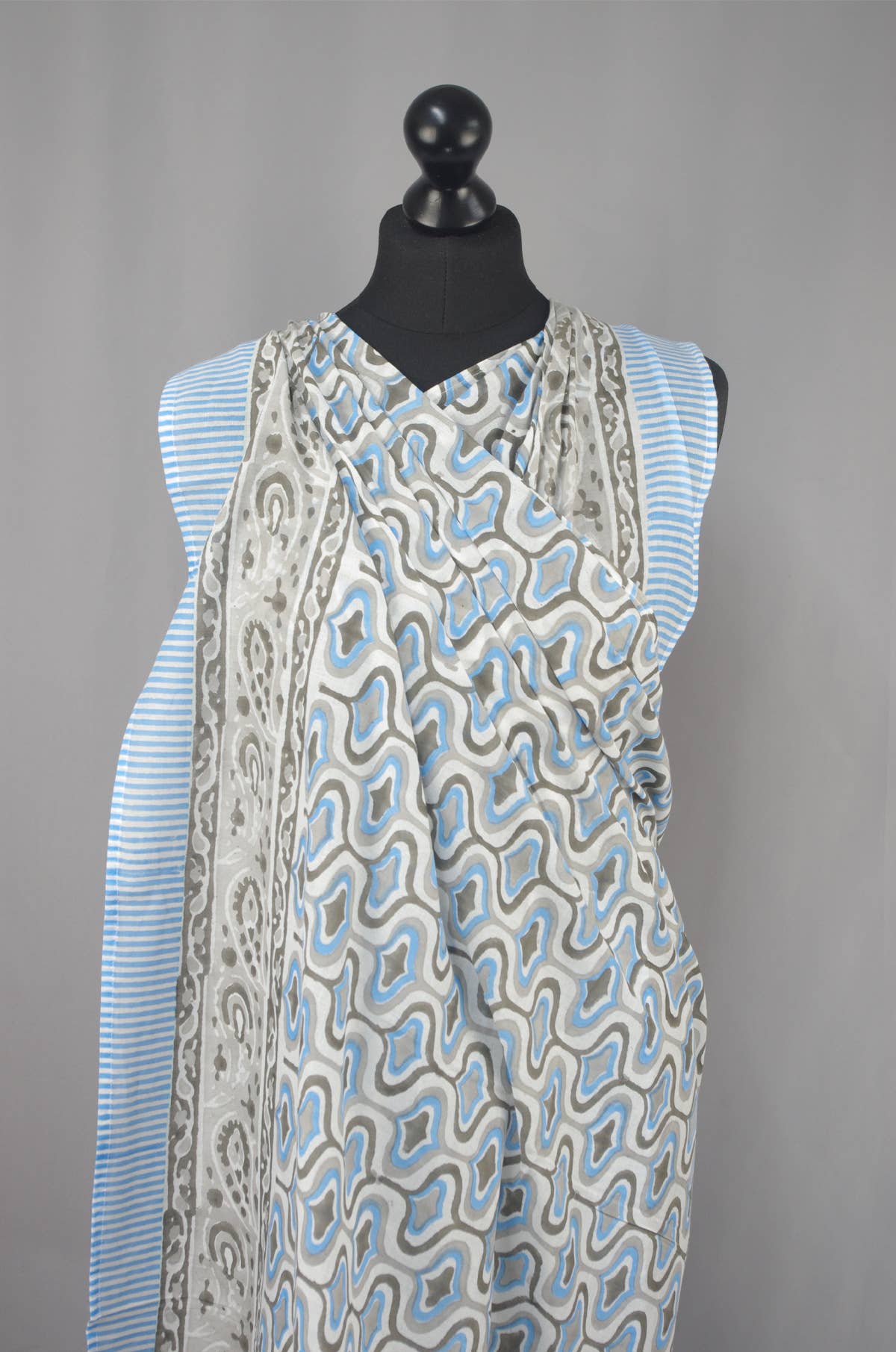 Kantha Decor - Beach  Coverup Sarong Pareo -Grey Blue Abstract