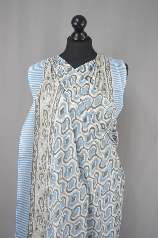 Kantha Decor - Beach  Coverup Sarong Pareo -Grey Blue Abstract