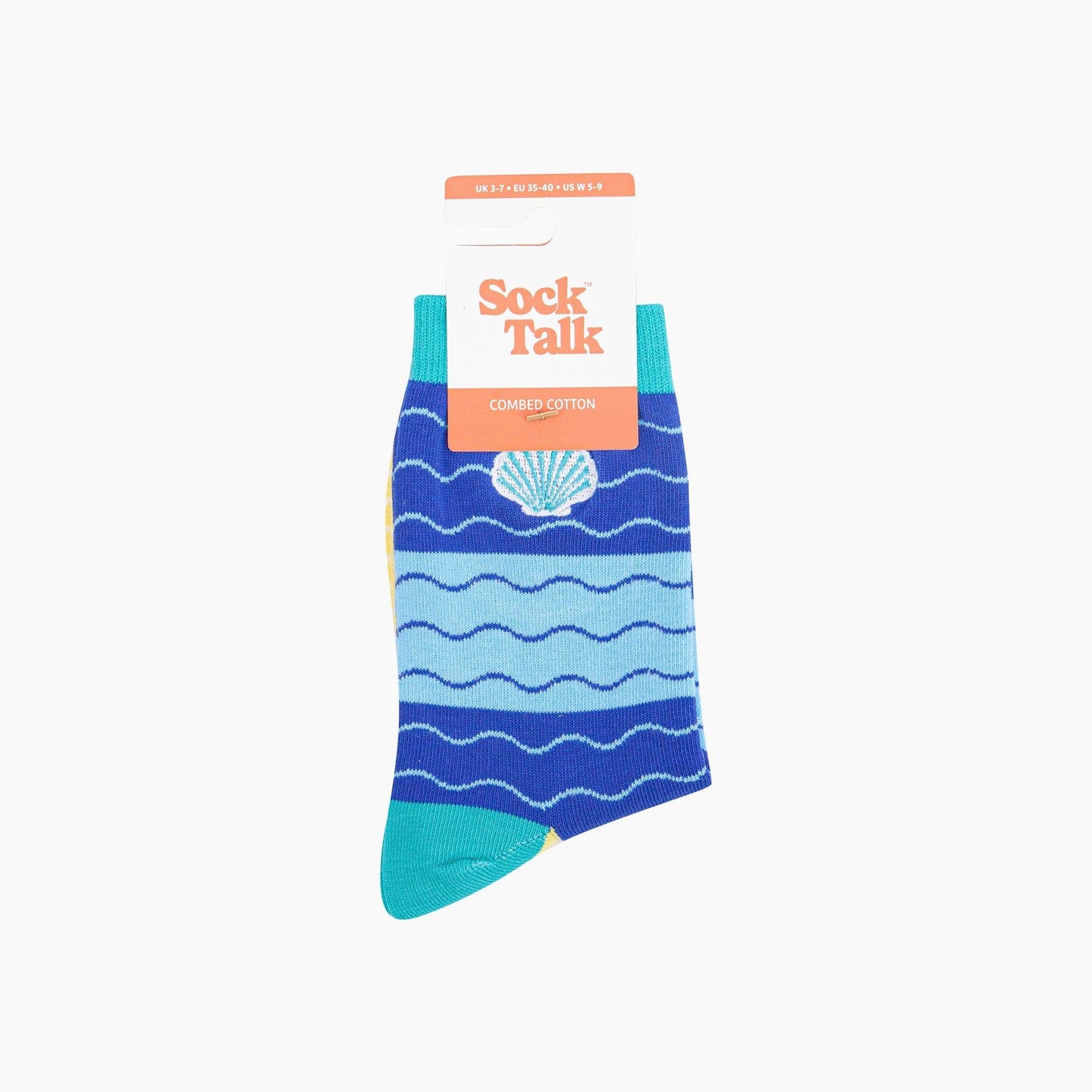 Embroidered Scallop Shell Combed Cotton Socks in Blue