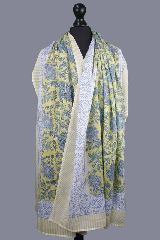 Kantha Decor - Beach Coverup Sarong Pareo - Lime Sky Floral