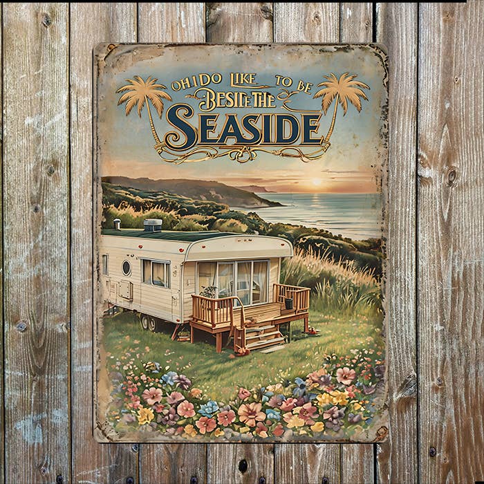 Vintage Mobile Home Coastal Sea Nautical Metal Sign Plaque