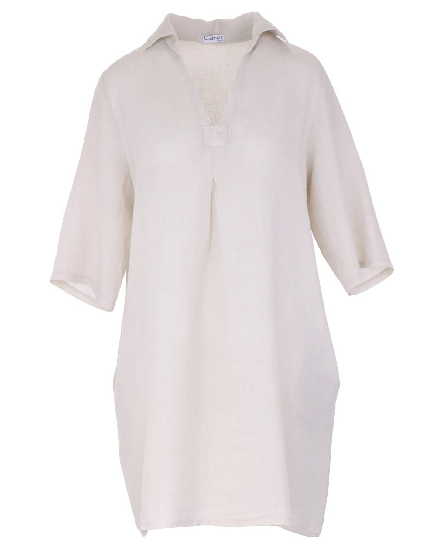 Cadenza V Neck Linen Shirt-Dress: One Size