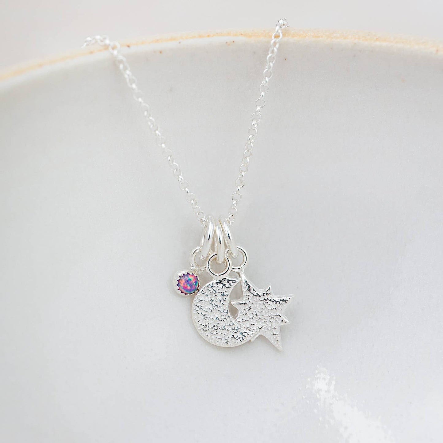 Lucy Kemp - Sterling Silver Star and Moon Gemstone Cluster Pendant